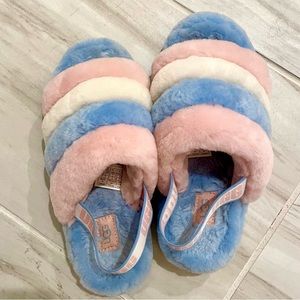 UGG Fluff Yeah Stripe Slide Sandals Size 7 Cotton Candy Pride